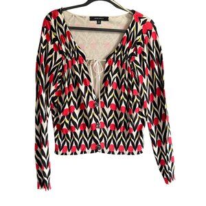 Nine West Geometric Print Button Up Knit Cardigan Sweater Womens XL Multicolor